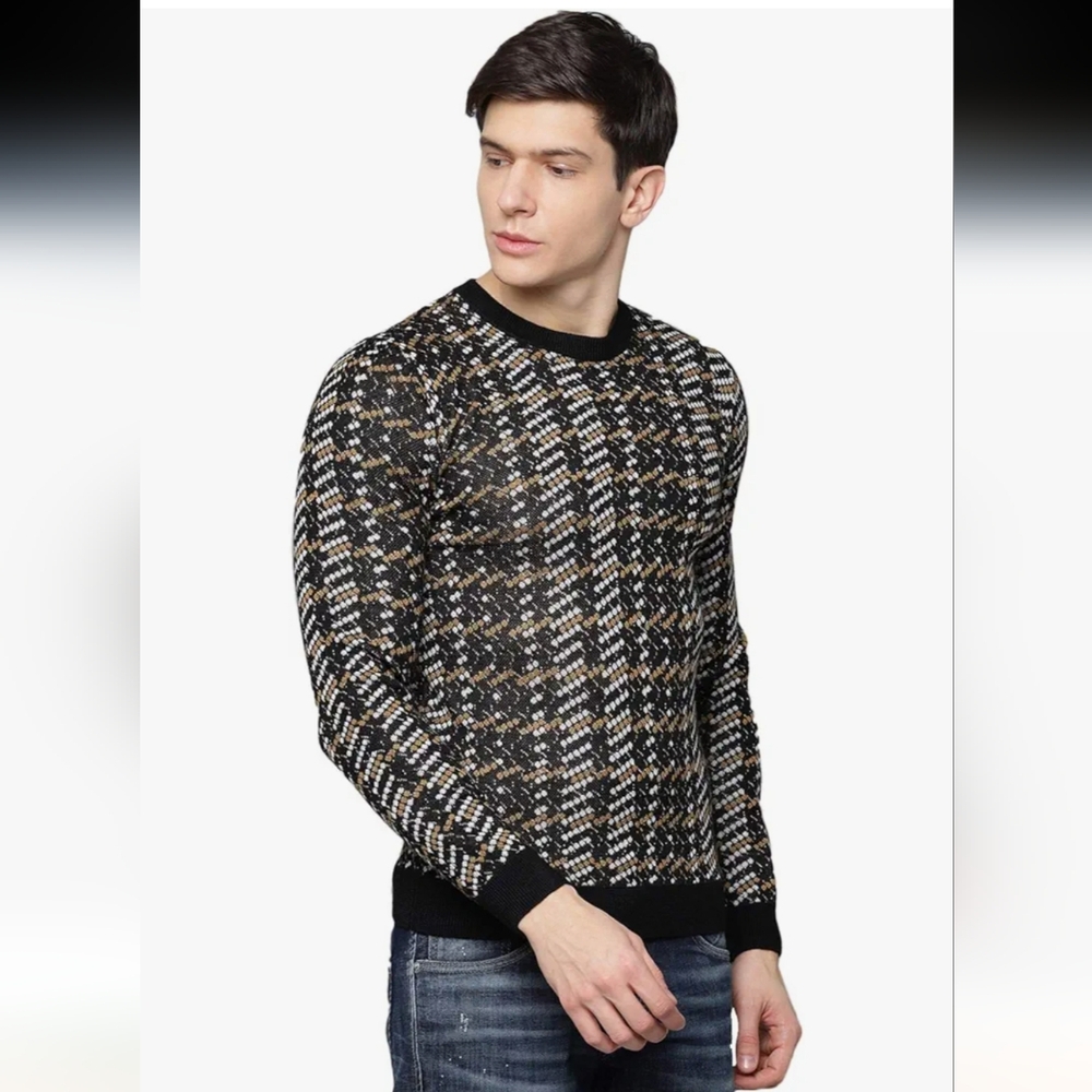 Anthony Morato Men's Jacquard Striped Wool Blend Sweater Crew Neck Size L
